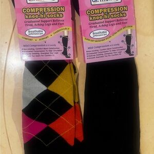 Compression Knee-Hi Socks - Black and Multicolor 8-15 mmHg Knee-